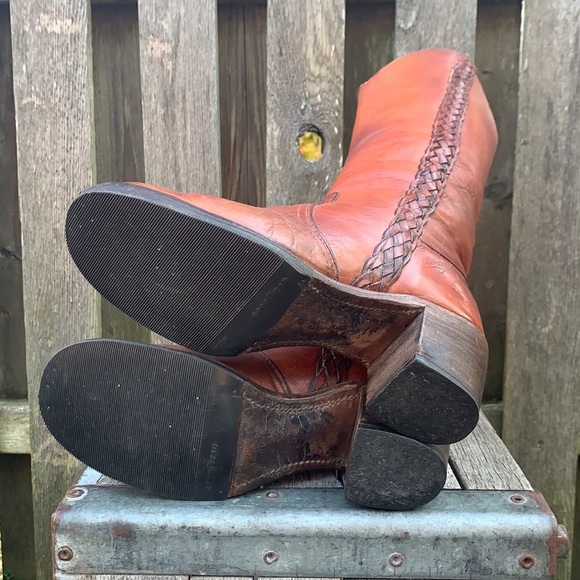 FRYE True Vintage Black Label Tall Knee High Braided Campus Brown Boots, Size 7 - Picture 9 of 12